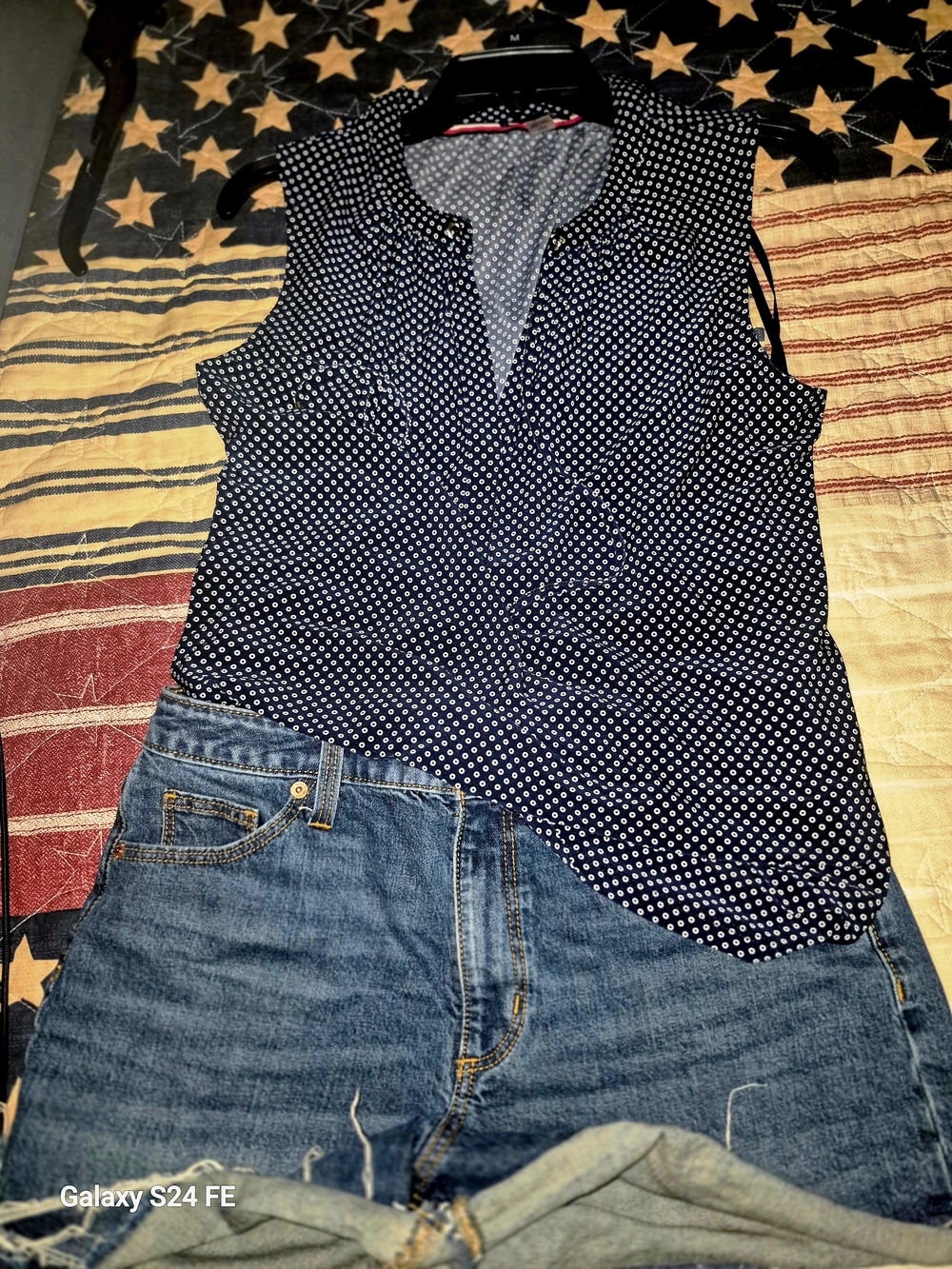 Tommy Hilfiger Navy Blue Polka Dot Sleeveless Blouse